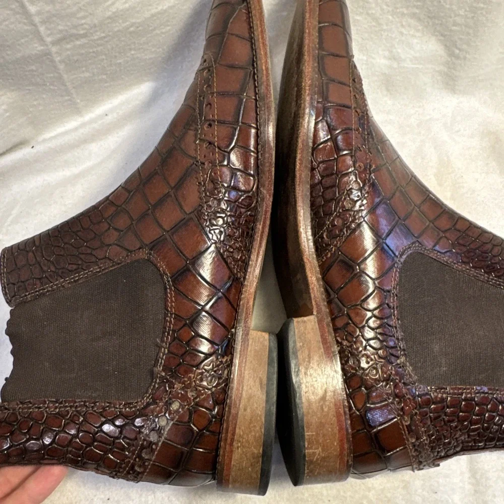 Stacy‎ Adams Leather Tooled Croc Men's Ankle Dress Boots Burgundy Brown Sz 9.5 M